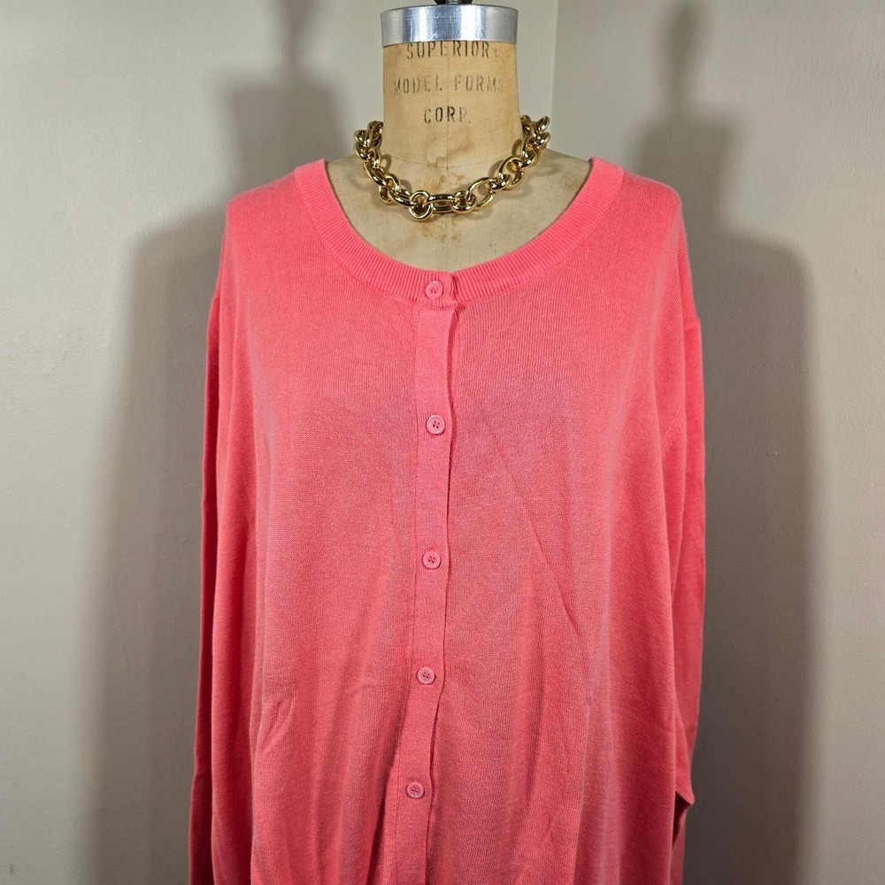 Woman Within 5X coral pink cotton button-front cardigan